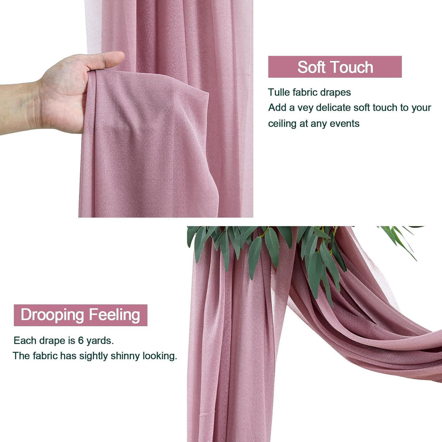 Wedding Arch Draping Fabric, 2 Panels 28" x 19Ft Emerald Green Wedding Arch Drapes Sheer Backdrop Curtain for Wedding Ceremony Party Ceiling Decor