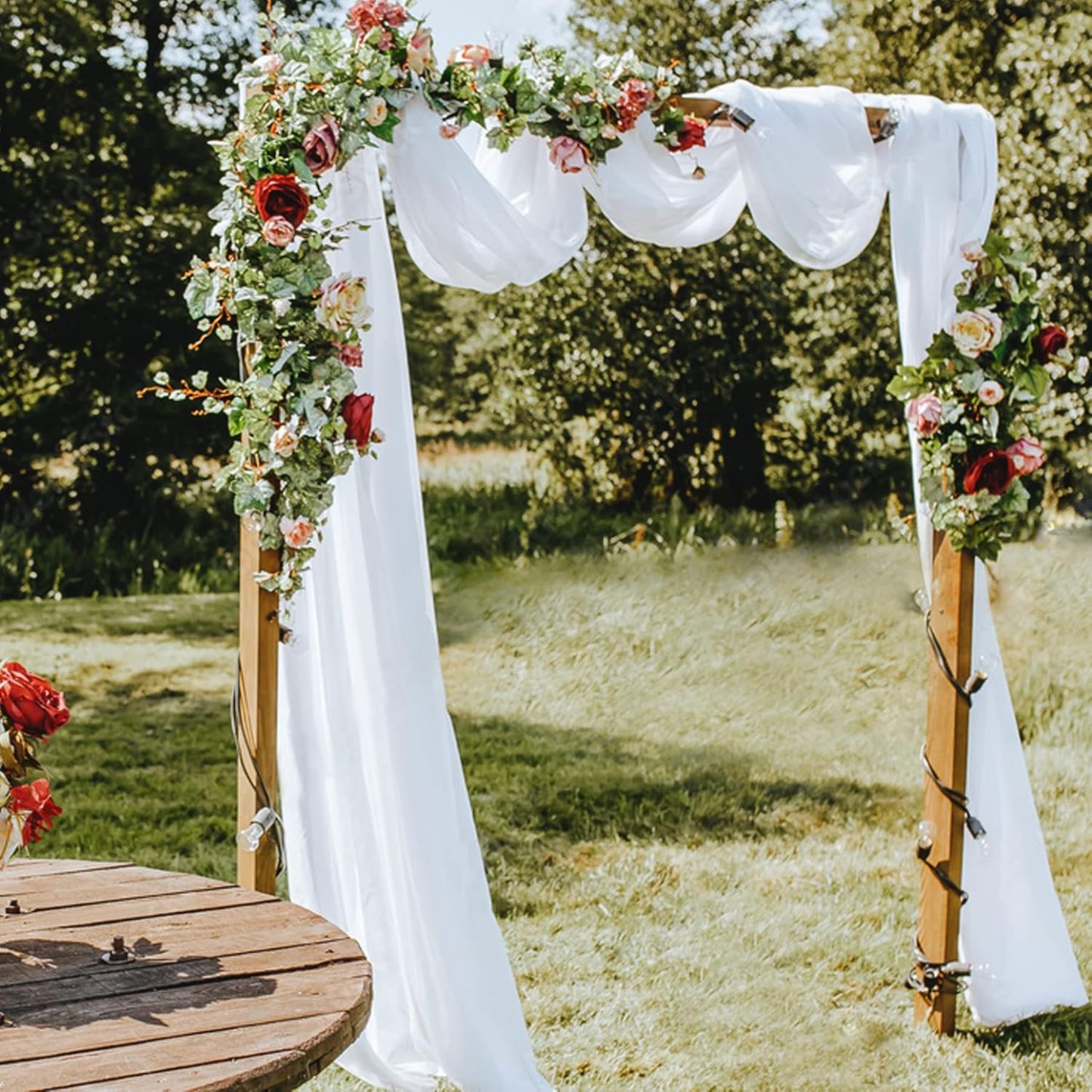 Wedding Arch Draping Fabric, 2 Panels 28" x 19Ft Emerald Green Wedding Arch Drapes Sheer Backdrop Curtain for Wedding Ceremony Party Ceiling Decor
