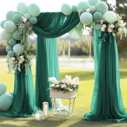 Wedding Arch Draping Fabric, 2 Panels 28" x 19Ft Emerald Green Wedding Arch Drapes Sheer Backdrop Curtain for Wedding Ceremony Party Ceiling Decor