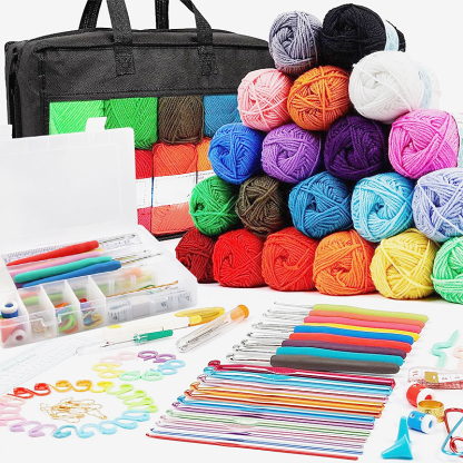 113 Piece Crochet with Yarn Set–1600 Yards Assorted Yarn 24 PCS Crochet Accessories Set Including Hooks, Knitting Needles & More Ideal Beginner, Adults Kit