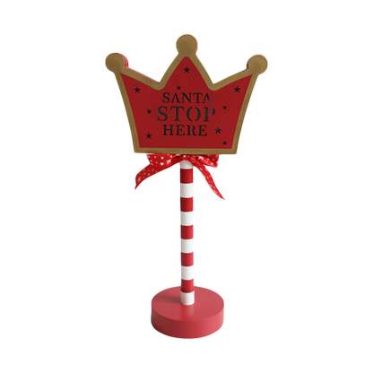 Christmas Santa Stop Here Sign LED Light Up North Pole Sign Tabletop Decorations for Home