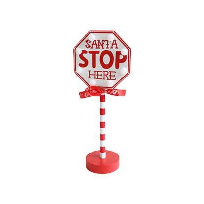 Christmas Santa Stop Here Sign LED Light Up North Pole Sign Tabletop Decorations for Home