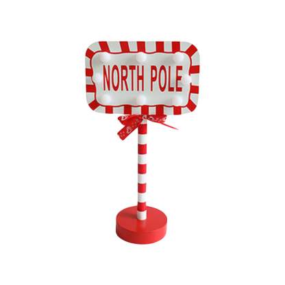 Christmas Santa Stop Here Sign LED Light Up North Pole Sign Tabletop Decorations for Home