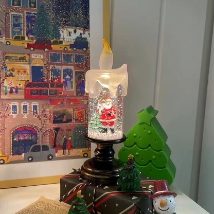 Christmas Lighted Snow Globe Lantern, Battery Operated Santa Snow Globes with Timer & Swirling Snow Effect | Glittering Spinning Candles for Holiday Home Decor, Festival Gift, Table Centerpiece