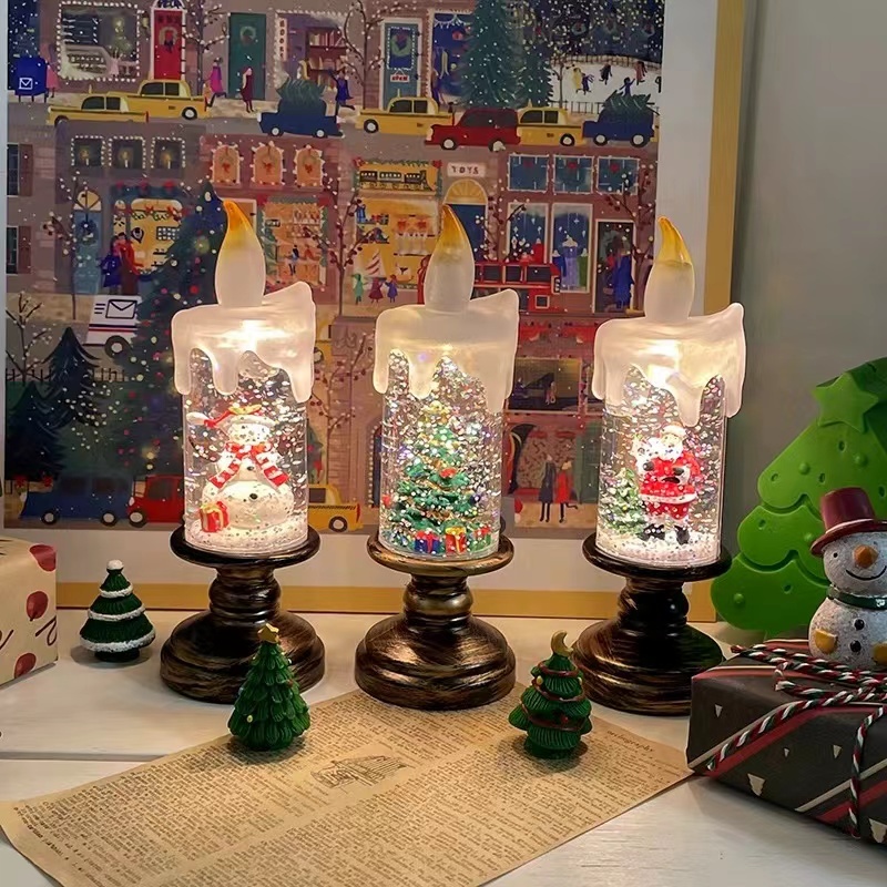 Christmas Lighted Snow Globe Lantern, Battery Operated Santa Snow Globes with Timer & Swirling Snow Effect | Glittering Spinning Candles for Holiday Home Decor, Festival Gift, Table Centerpiece