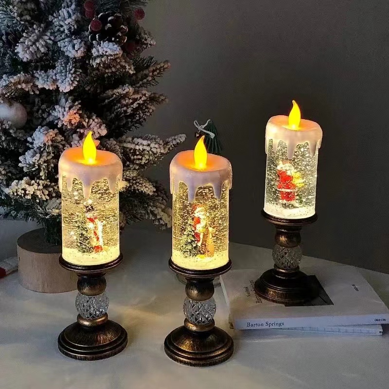 Christmas Lighted Snow Globe Lantern, Battery Operated Santa Snow Globes with Timer & Swirling Snow Effect | Glittering Spinning Candles for Holiday Home Decor, Festival Gift, Table Centerpiece