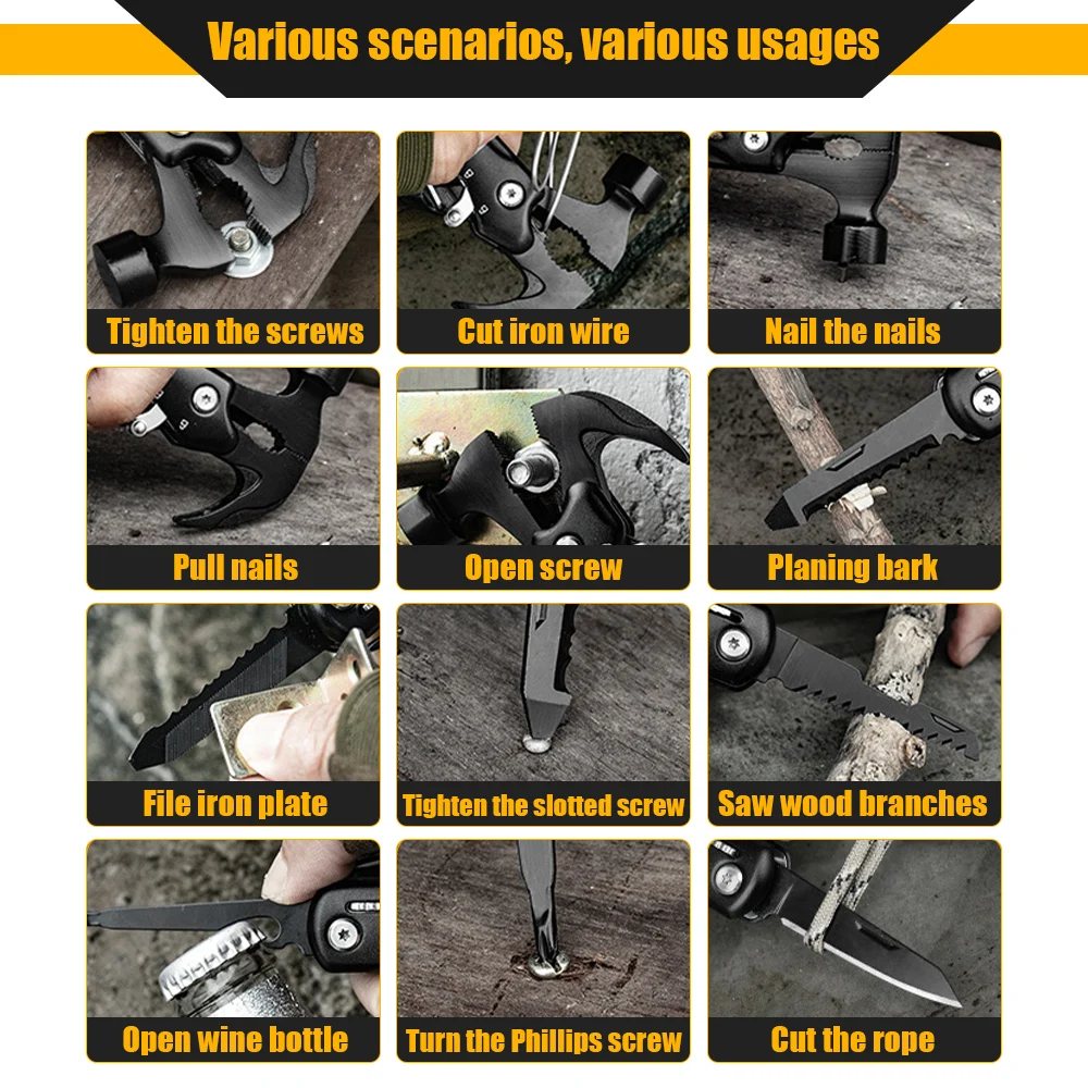 Portable MultiTool With Hammer, Screwdrivers, Nail Puller