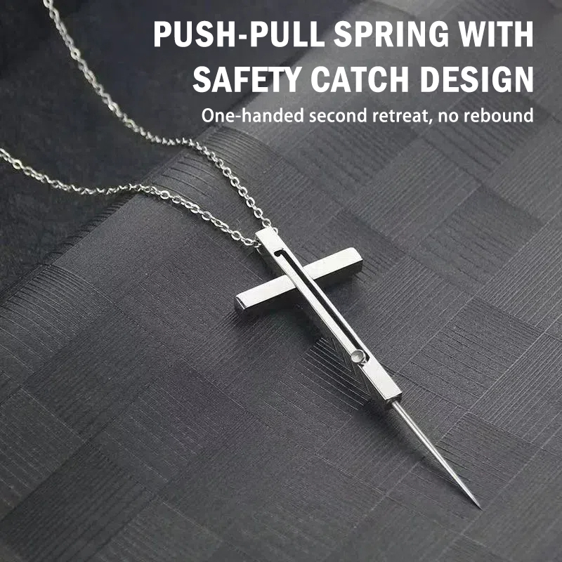 ✨Cross self-defense necklace ✝️stainless steel retractable toothpick reusable💥