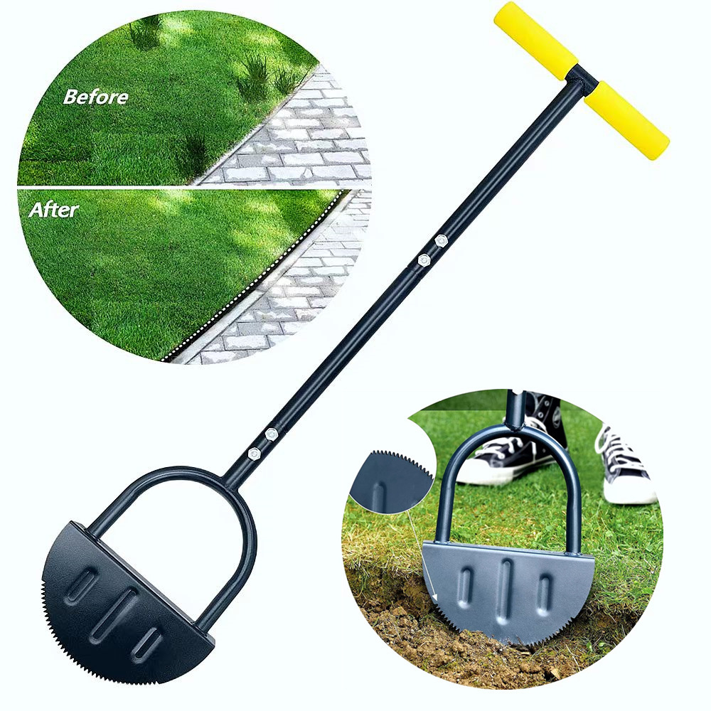 Garden Edger Half Moon Saw-Tooth Hand Edger Manual Lawn Step Edger with Long Handle Landscaping Tool Garden Edger for Driveway