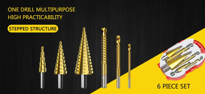 6pcs hss step drill bit set drill milling cutters metal for soft metal thin tin wood plastic aluminum drilling metal taper drill details 0