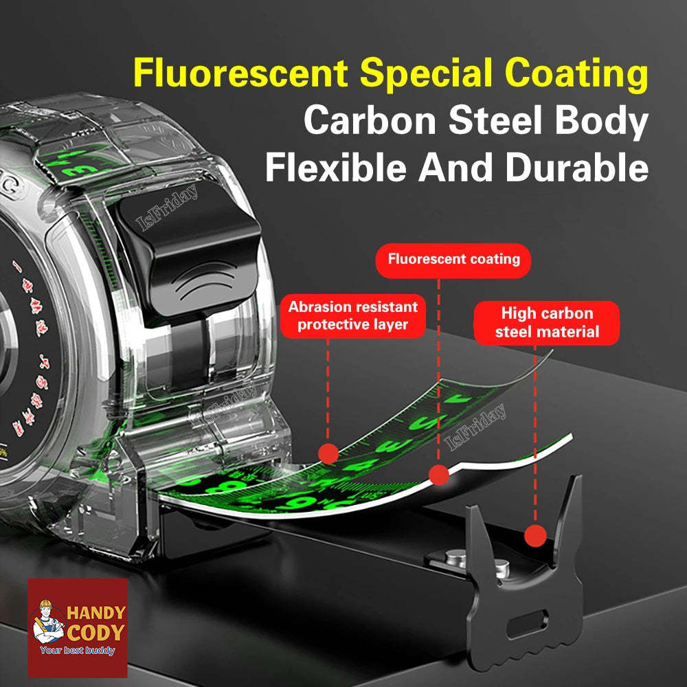 Fluorescence Tape Measure 5/7.5/10m Thickened Transparent Woodwork Ruler High Carbon Steel Meter Gauge Distance Measuring Tape