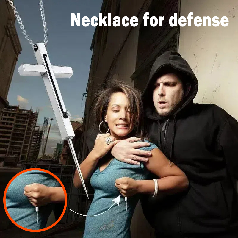 ✨Cross self-defense necklace ✝️stainless steel retractable toothpick reusable💥