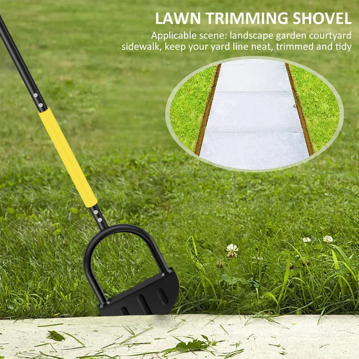 Garden Edger Half Moon Saw-Tooth Hand Edger Manual Lawn Step Edger with Long Handle Landscaping Tool Garden Edger for Driveway