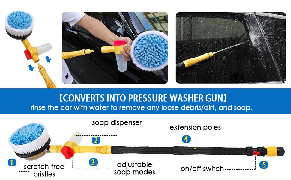 pressure washer gun rotary car wash mop long handle car wash brush spin scrubber 