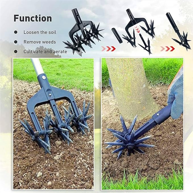 Premium Rotary Hand Cultivator Tool Manual Lawn Scarifier For Garden