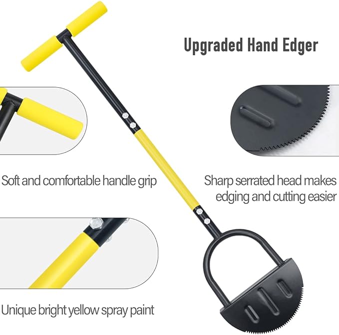 Garden Edger Half Moon Saw-Tooth Hand Edger Manual Lawn Step Edger with Long Handle Landscaping Tool Garden Edger for Driveway