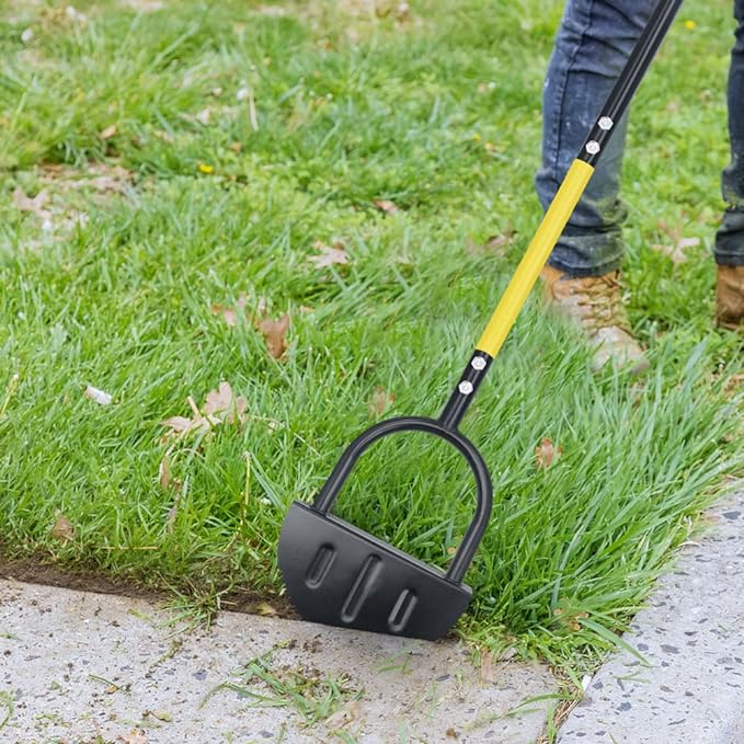 Garden Edger Half Moon Saw-Tooth Hand Edger Manual Lawn Step Edger with Long Handle Landscaping Tool Garden Edger for Driveway