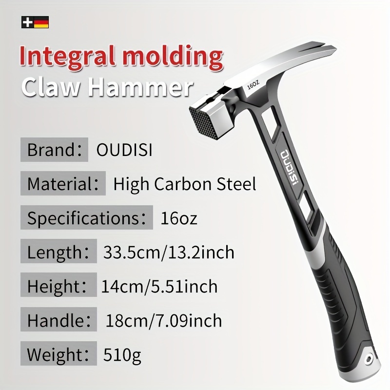 1pc Claw Hammer, Professional Woodworking Joinery Home Carpentry Hand Hammer, Integrated Seismic Handle, Nail Hammer, Non-Slip Multifunctional Handle Hammer