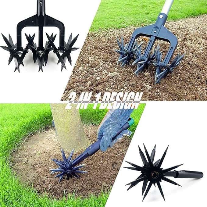 Premium Rotary Hand Cultivator Tool Manual Lawn Scarifier For Garden