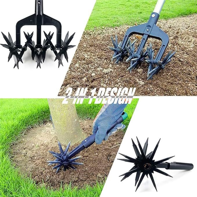 Premium Rotary Hand Cultivator Tool Manual Lawn Scarifier For Garden