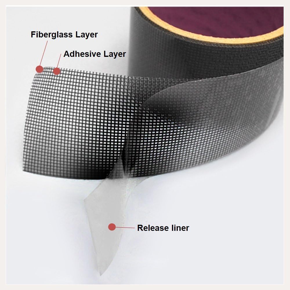 by.RHO Window Screen Repair Kit Tape (Black, 2" x 15FT) for Window Screen and Screen Door Tears Holes 3-Layer Strong Adhesive & Waterproof Tape Fiberglass Covering mesh