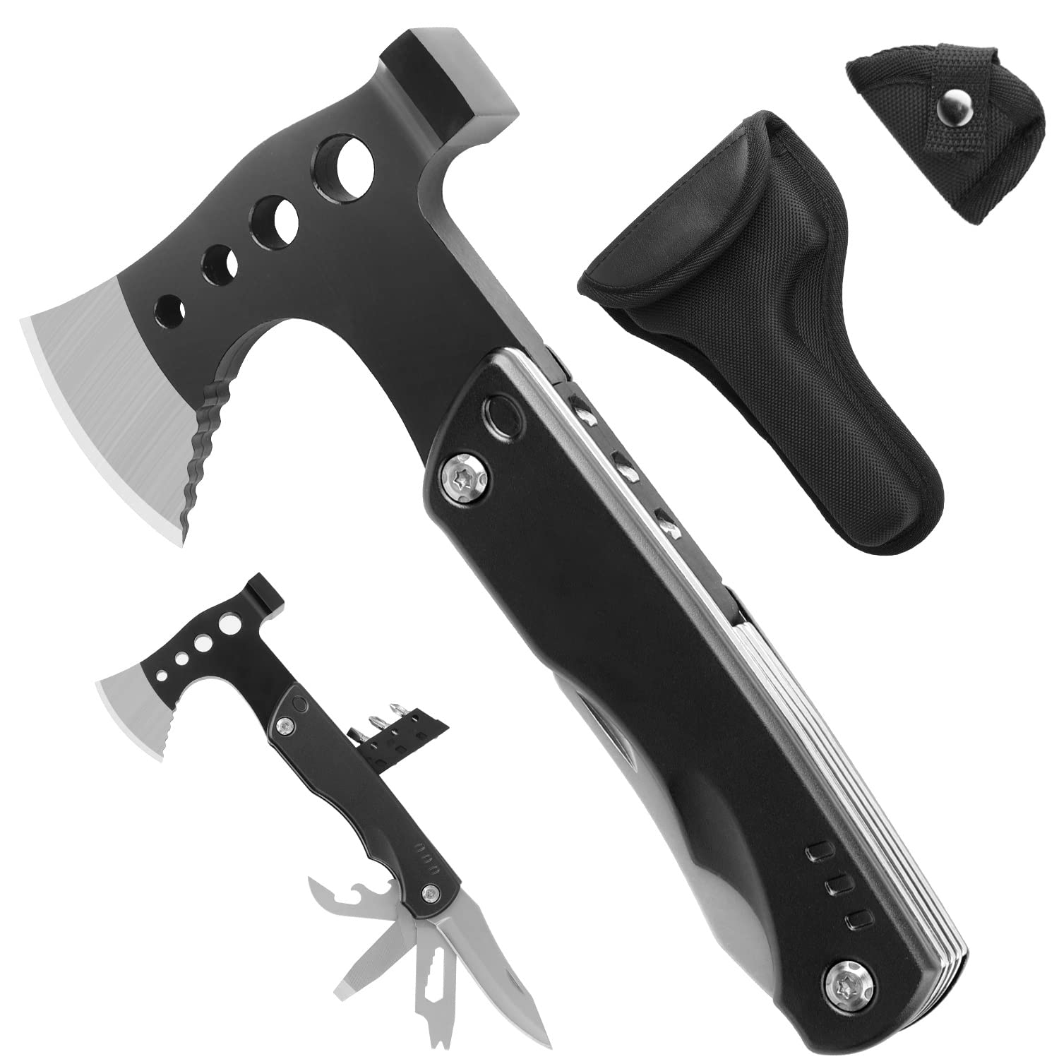 Sunkoon Multitool Camping Accessories Long Handle Stocking Stuffers Grandpa Husband Boyfriend Men Him Women Hammer Axe Survival Gear Durable Sheath
