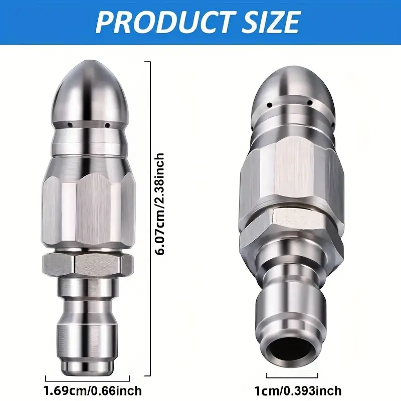1pc sewer pipe unblocking stainless steel high pressure nozzle stainless steel quick connect 1 4 pipe cleaning rotating nozzle unblocking nozzle details 2