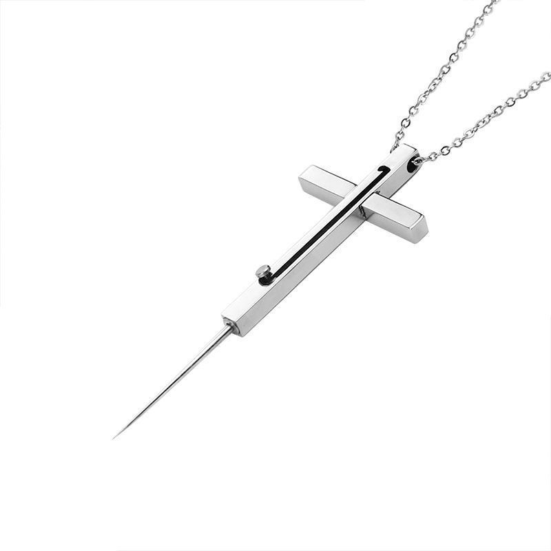 ✨Cross self-defense necklace ✝️stainless steel retractable toothpick reusable💥