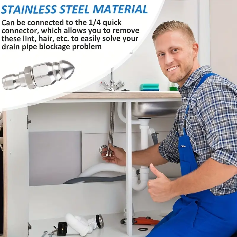 1pc sewer pipe unblocking stainless steel high pressure nozzle stainless steel quick connect 1 4 pipe cleaning rotating nozzle unblocking nozzle details 7