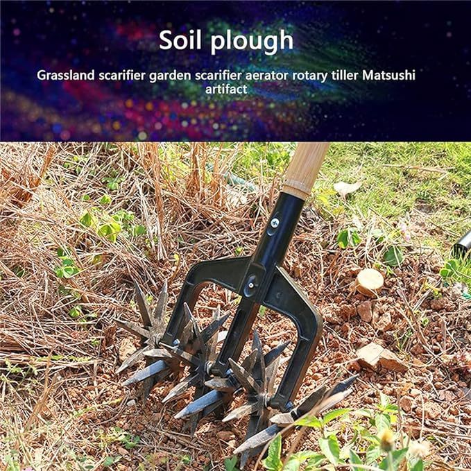 Premium Rotary Hand Cultivator Tool Manual Lawn Scarifier For Garden