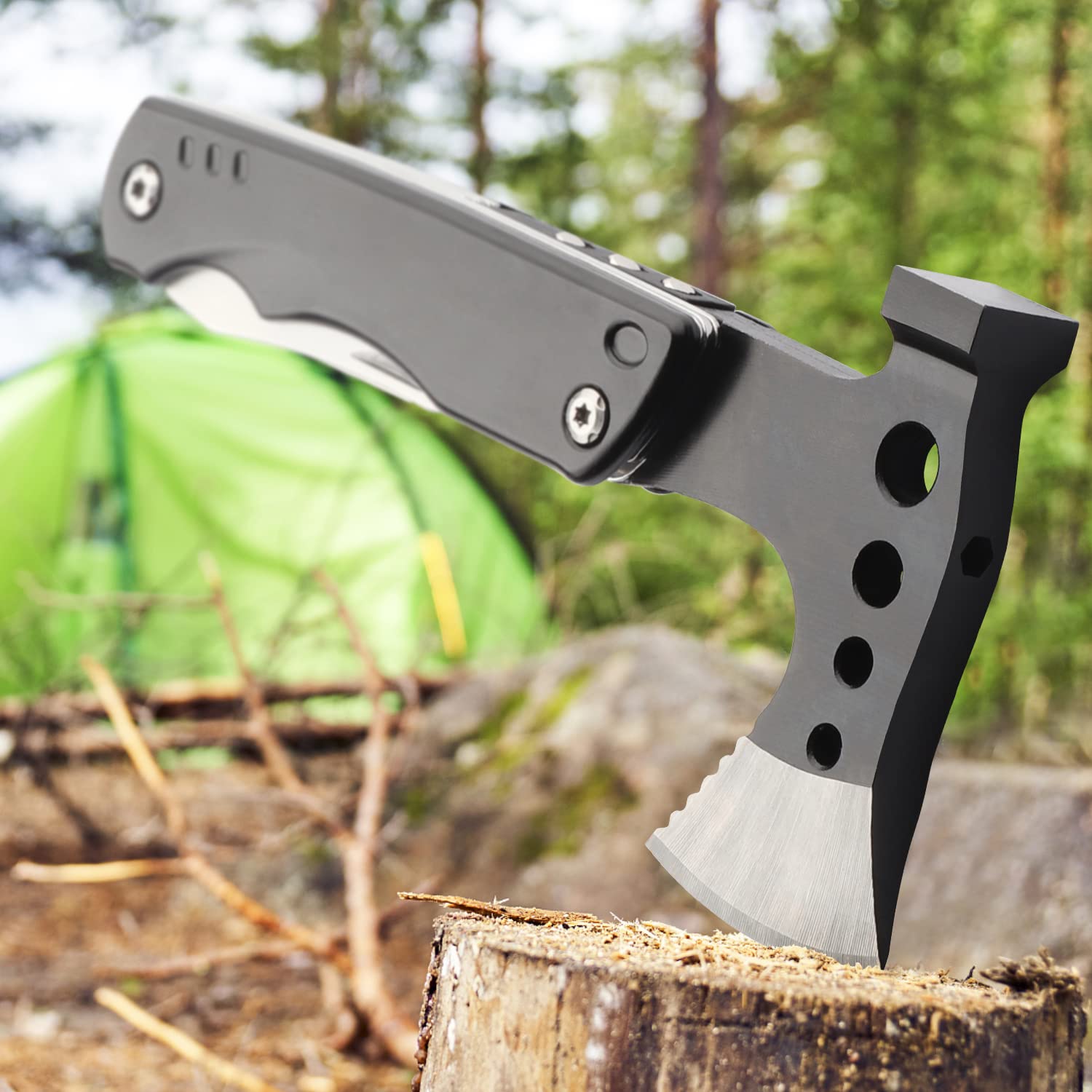 Sunkoon Multitool Camping Accessories Long Handle Stocking Stuffers Grandpa Husband Boyfriend Men Him Women Hammer Axe Survival Gear Durable Sheath