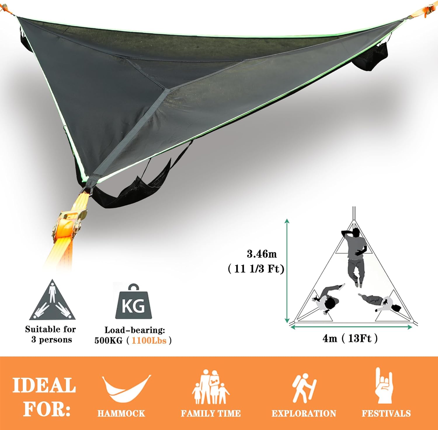 MULTI-PERSON HAMMOCK- PATENTED 3 POINT DESIGN