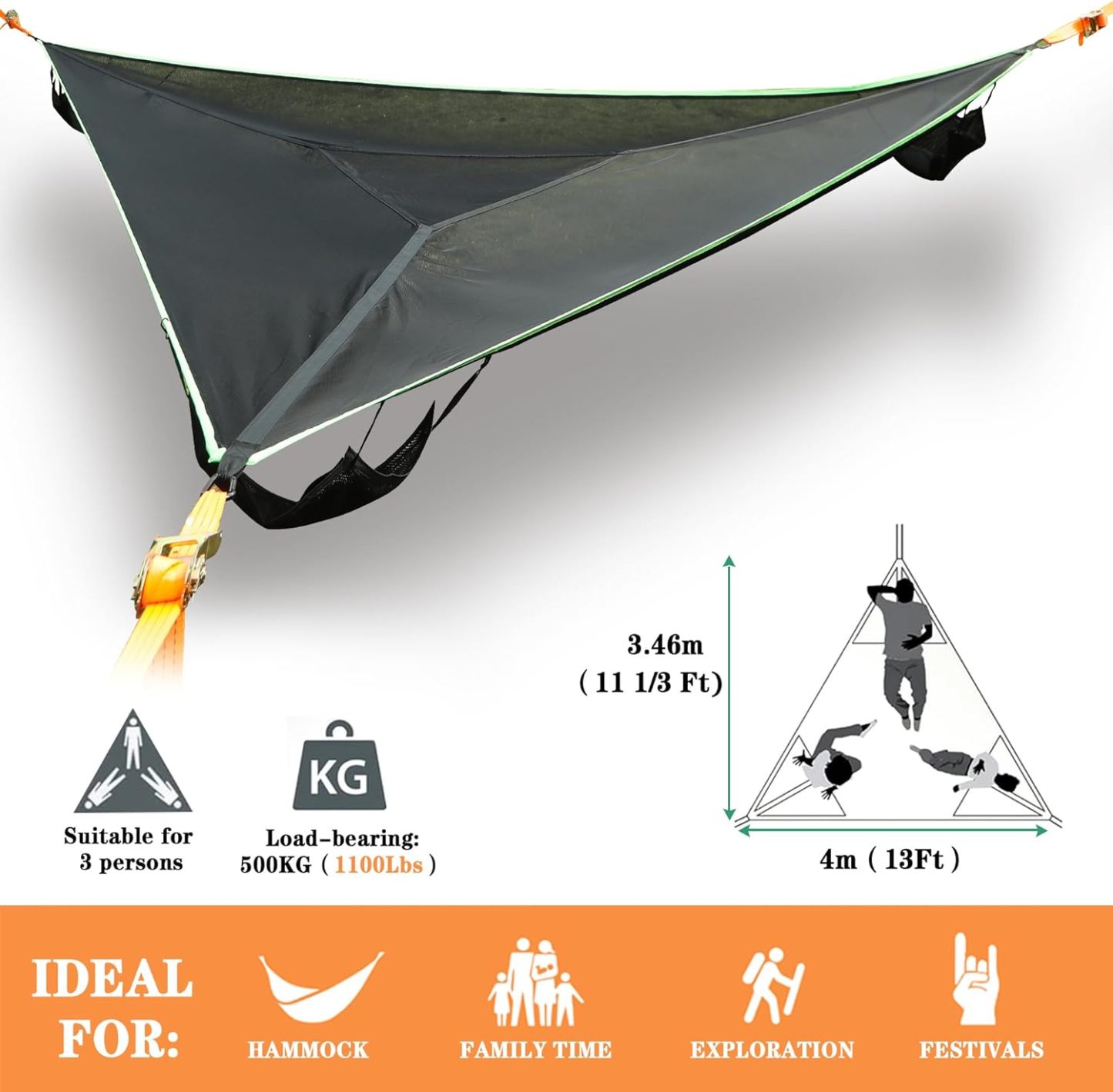 MULTI-PERSON HAMMOCK- PATENTED 3 POINT DESIGN