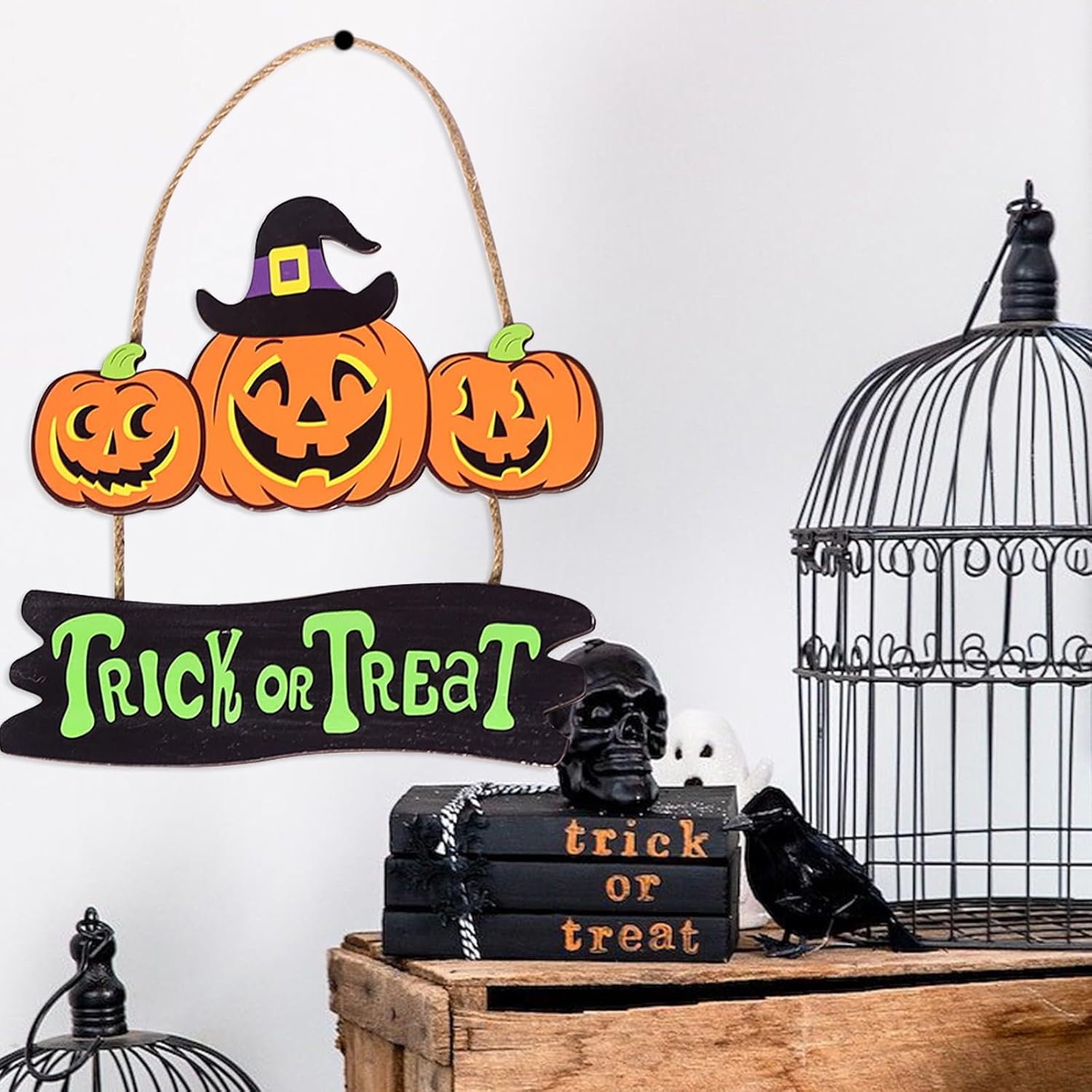 Trick Or Treaters Welcome Sign, Boo Sign Hanging Wall Plaque Signs, Sign for Front Door Keep Out Halloween Sign Halloween Signs for Door Lawn Garden Front Porch