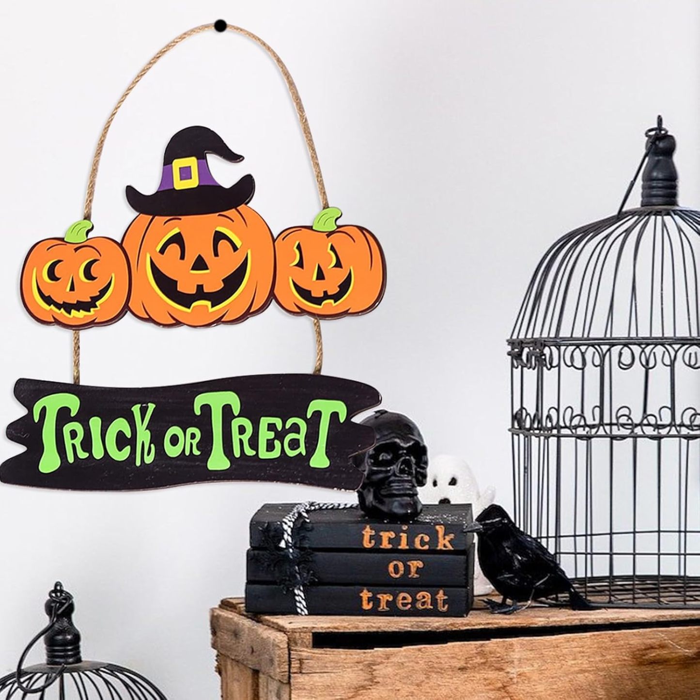 Trick Or Treaters Welcome Sign, Boo Sign Hanging Wall Plaque Signs, Sign for Front Door Keep Out Halloween Sign Halloween Signs for Door Lawn Garden Front Porch