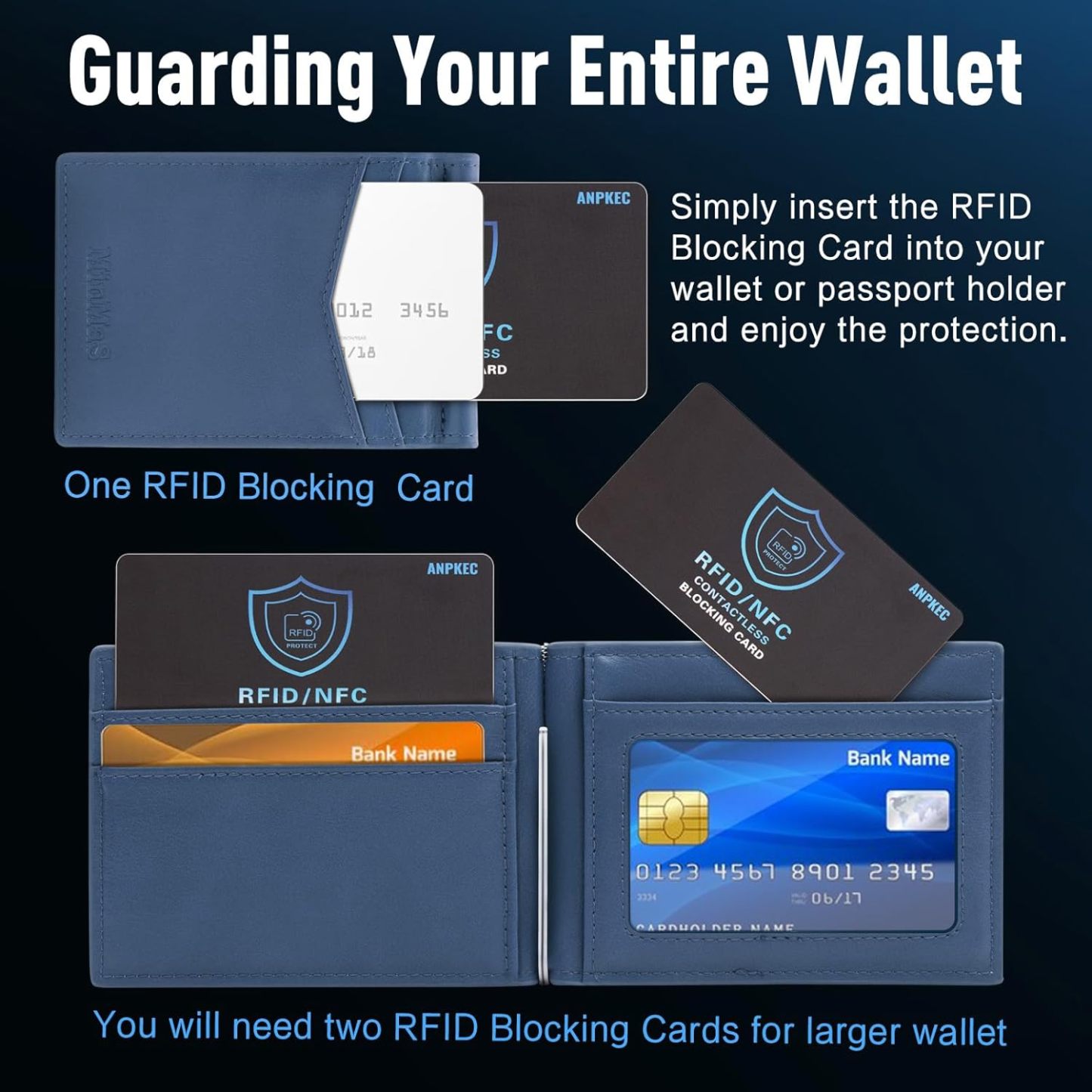 RFID Blocking Card, One Card Protects Entire Wallet Purse, NFC Contactless Bank Debit Credit Card Protector ID ATM Guard Card Blocker–(Black)