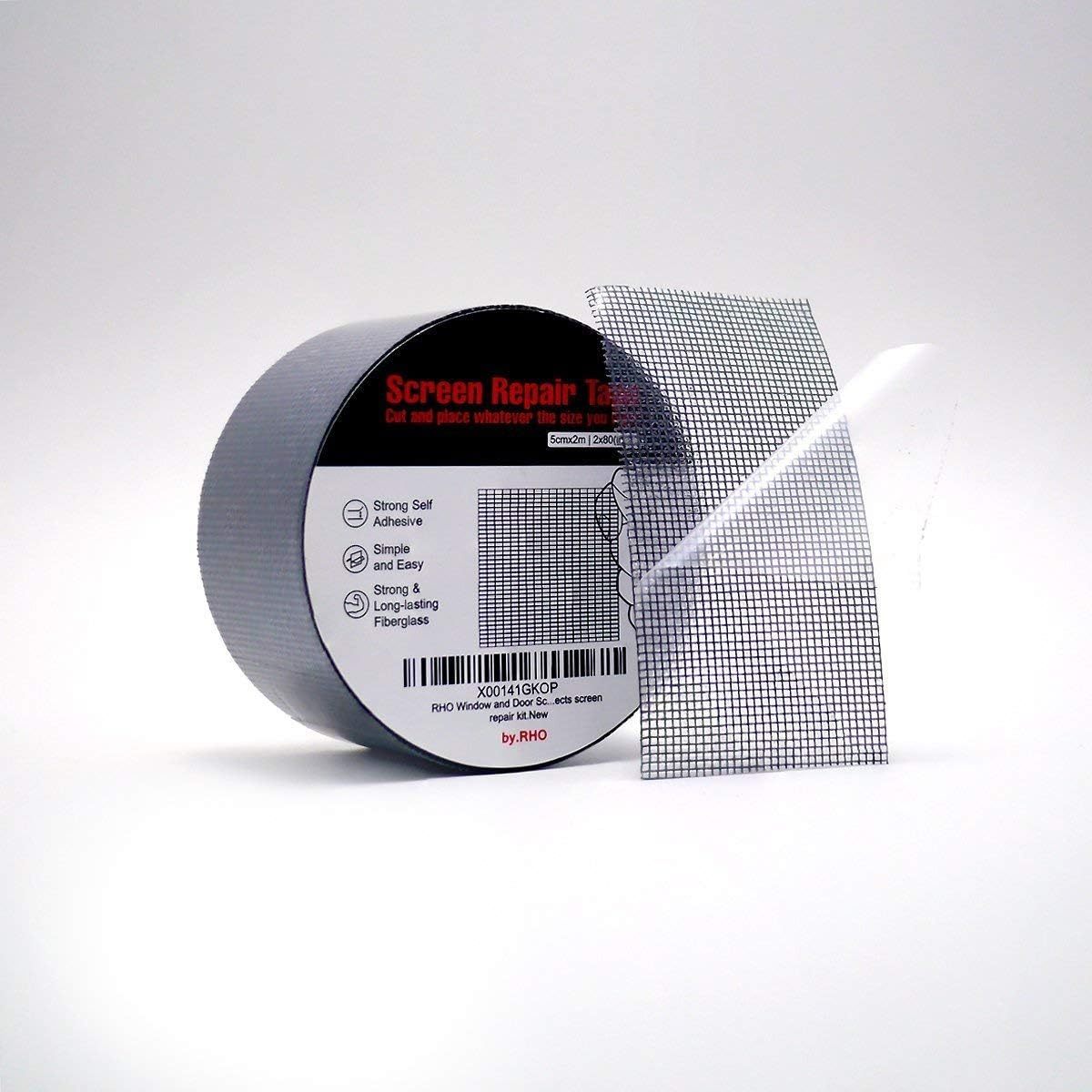 by.RHO Window Screen Repair Kit Tape (Black, 2" x 15FT) for Window Screen and Screen Door Tears Holes 3-Layer Strong Adhesive & Waterproof Tape Fiberglass Covering mesh