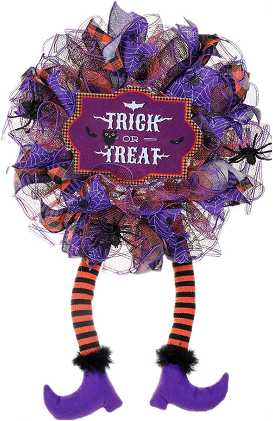 Halloween Wreaths, Spider Witch Legs Fabric Decor Letter Print Spooky Haunted Home Front Door Wreath Halloween Decorations Witch Legs Wreath Holiday Party Thanksgiving Decor Purple