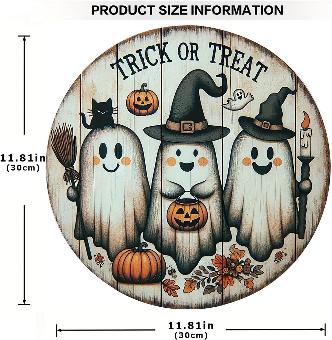Trick Or Treaters Welcome Sign, Boo Sign Hanging Wall Plaque Signs, Sign for Front Door Keep Out Halloween Sign Halloween Signs for Door Lawn Garden Front Porch