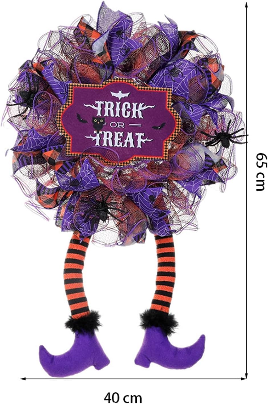 Halloween Wreaths, Spider Witch Legs Fabric Decor Letter Print Spooky Haunted Home Front Door Wreath Halloween Decorations Witch Legs Wreath Holiday Party Thanksgiving Decor Purple