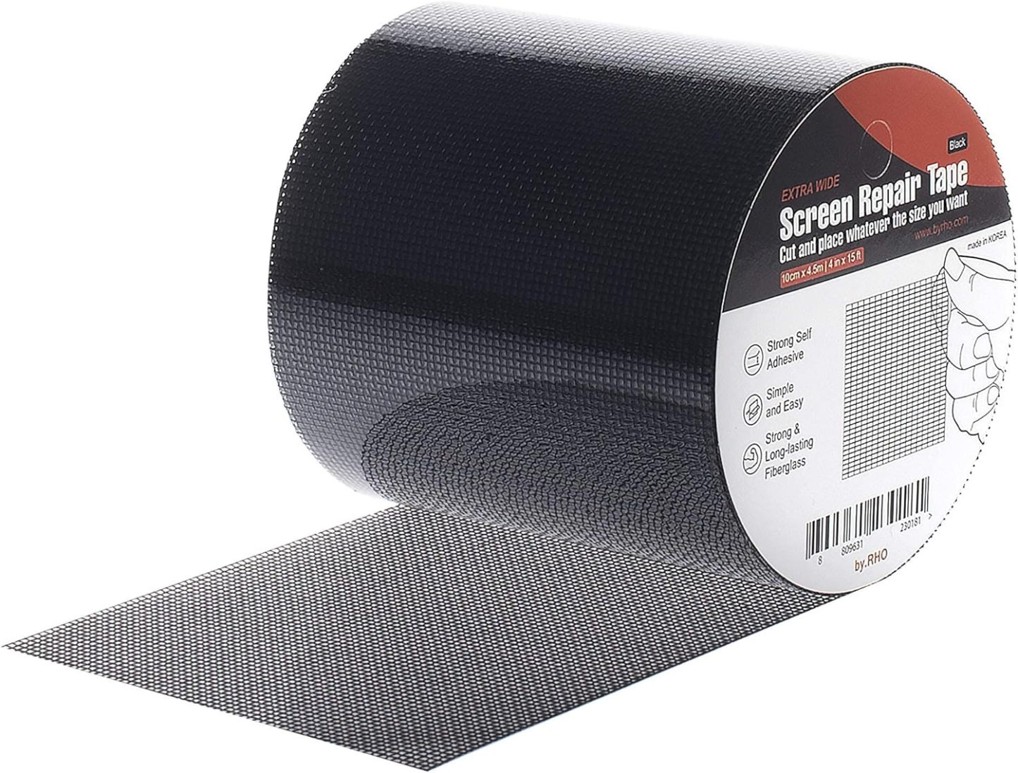 by.RHO Window Screen Repair Kit Tape (Black, 2" x 15FT) for Window Screen and Screen Door Tears Holes 3-Layer Strong Adhesive & Waterproof Tape Fiberglass Covering mesh