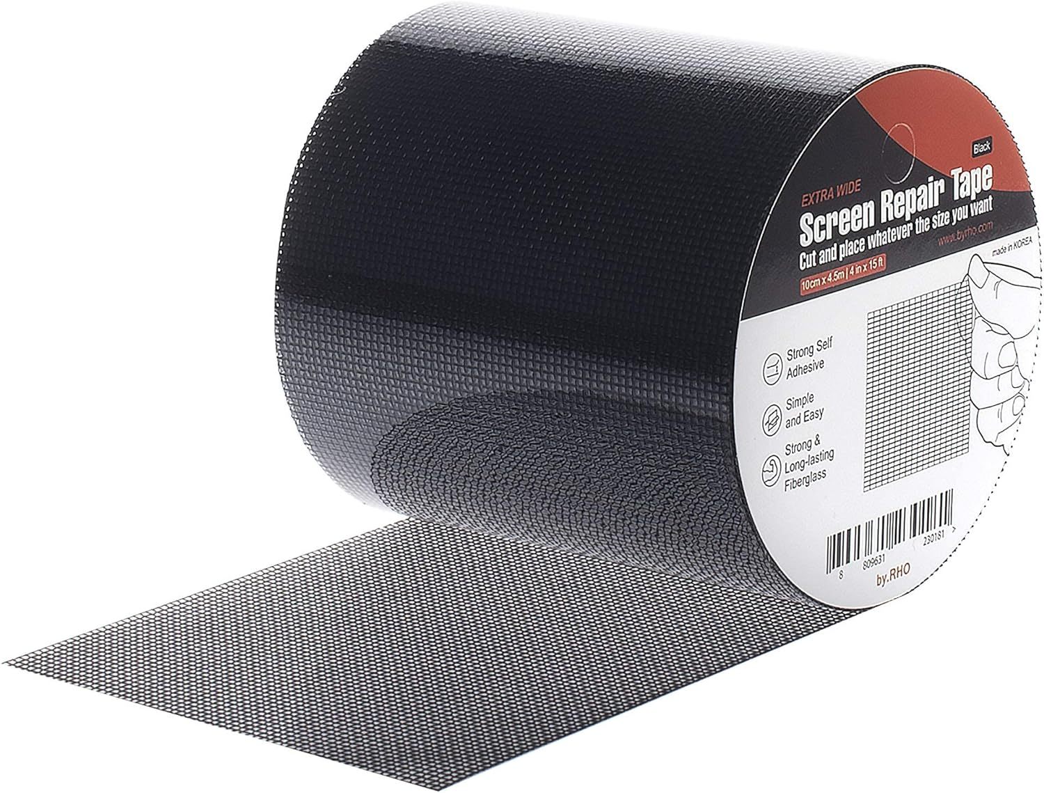 by.RHO Window Screen Repair Kit Tape (Black, 2" x 15FT) for Window Screen and Screen Door Tears Holes 3-Layer Strong Adhesive & Waterproof Tape Fiberglass Covering mesh
