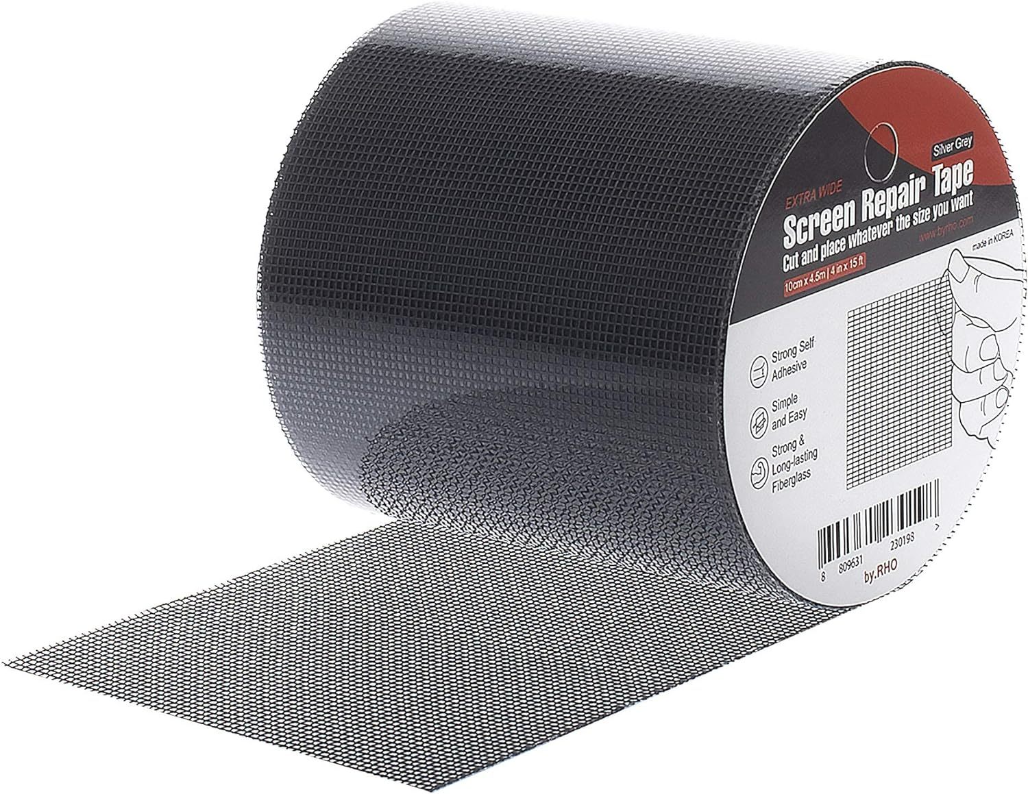 by.RHO Window Screen Repair Kit Tape (Black, 2" x 15FT) for Window Screen and Screen Door Tears Holes 3-Layer Strong Adhesive & Waterproof Tape Fiberglass Covering mesh