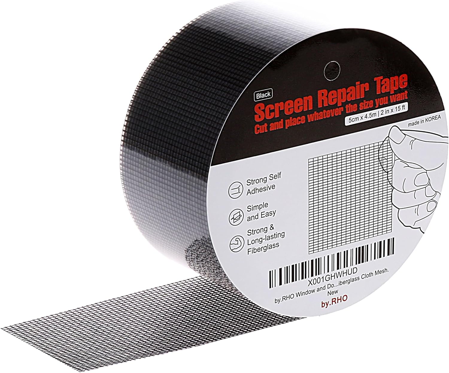 by.RHO Window Screen Repair Kit Tape (Black, 2" x 15FT) for Window Screen and Screen Door Tears Holes 3-Layer Strong Adhesive & Waterproof Tape Fiberglass Covering mesh