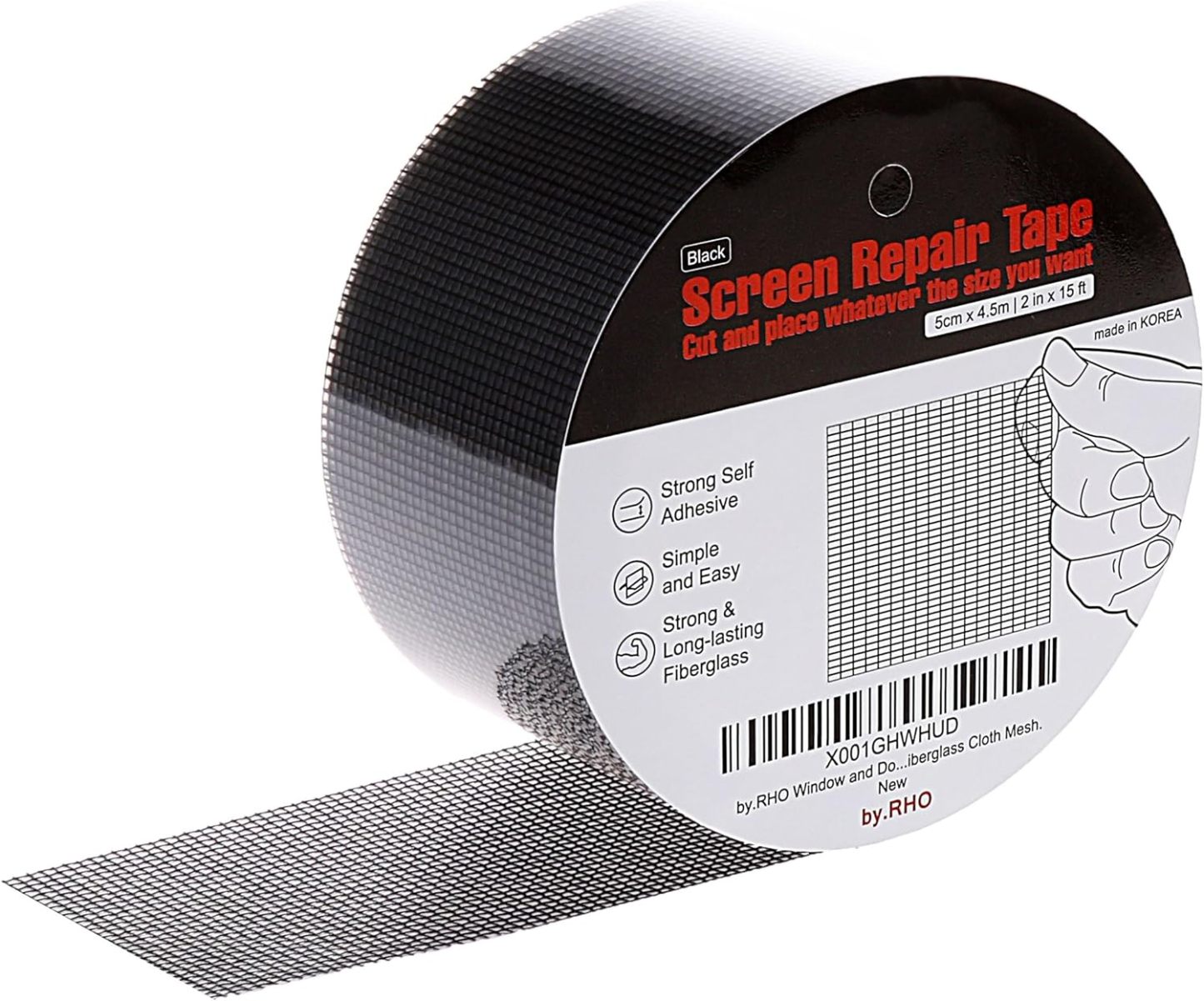 by.RHO Window Screen Repair Kit Tape (Black, 2" x 15FT) for Window Screen and Screen Door Tears Holes 3-Layer Strong Adhesive & Waterproof Tape Fiberglass Covering mesh