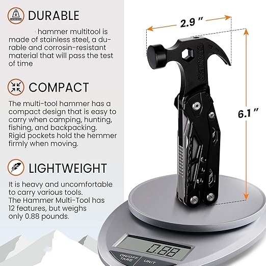Portable MultiTool With Hammer, Screwdrivers, Nail Puller