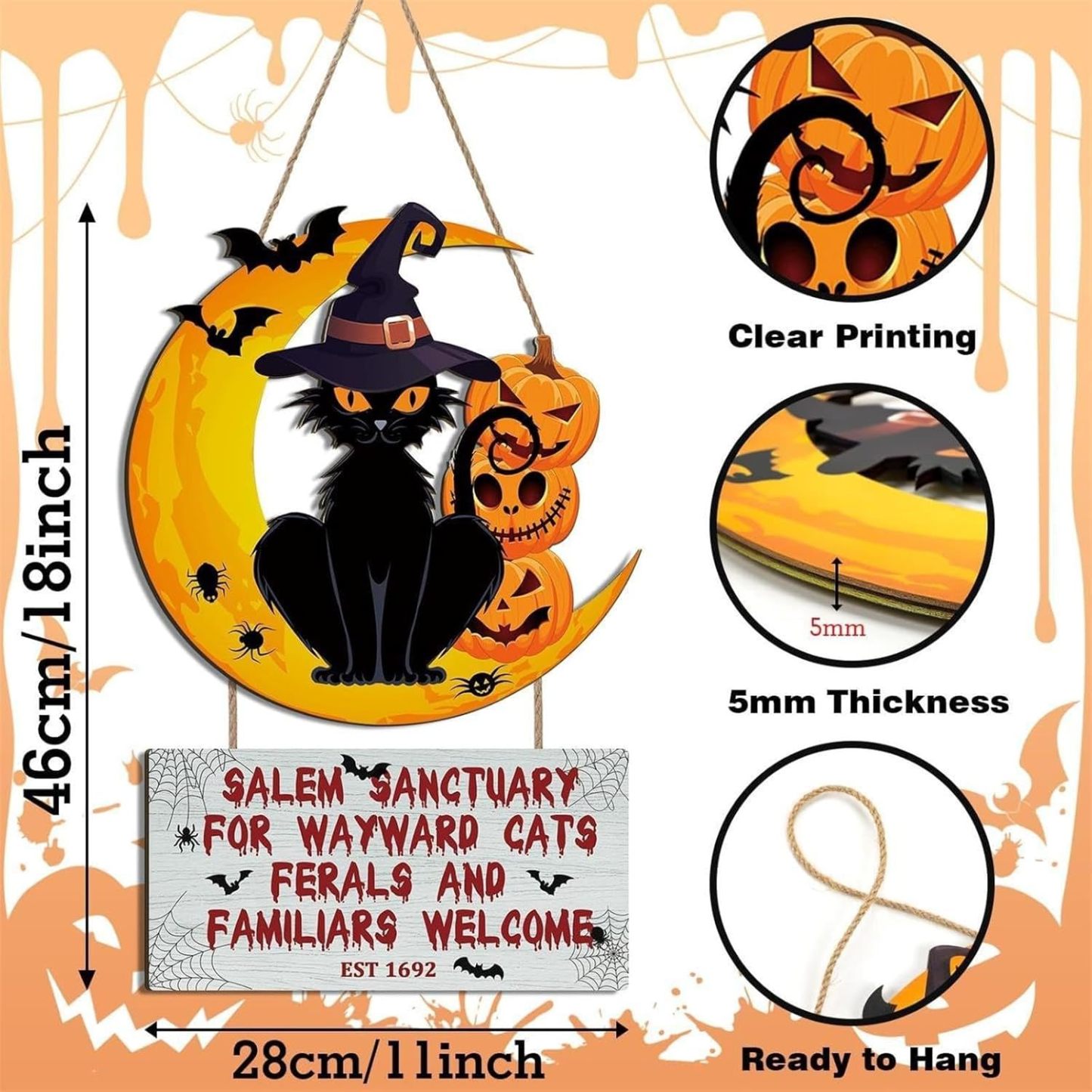 Trick Or Treaters Welcome Sign, Boo Sign Hanging Wall Plaque Signs, Sign for Front Door Keep Out Halloween Sign Halloween Signs for Door Lawn Garden Front Porch
