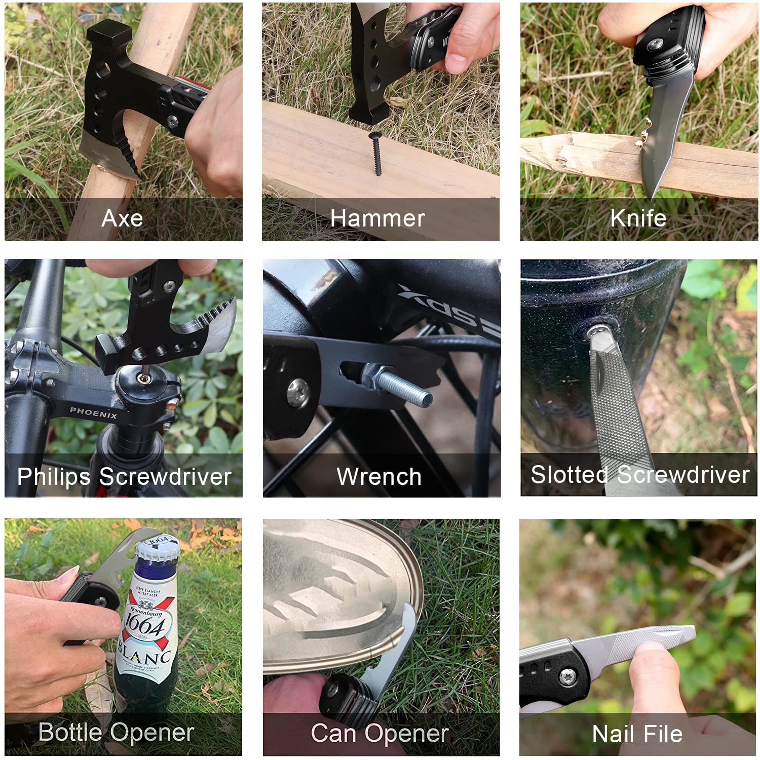 Sunkoon Multitool Camping Accessories Long Handle Stocking Stuffers Grandpa Husband Boyfriend Men Him Women Hammer Axe Survival Gear Durable Sheath