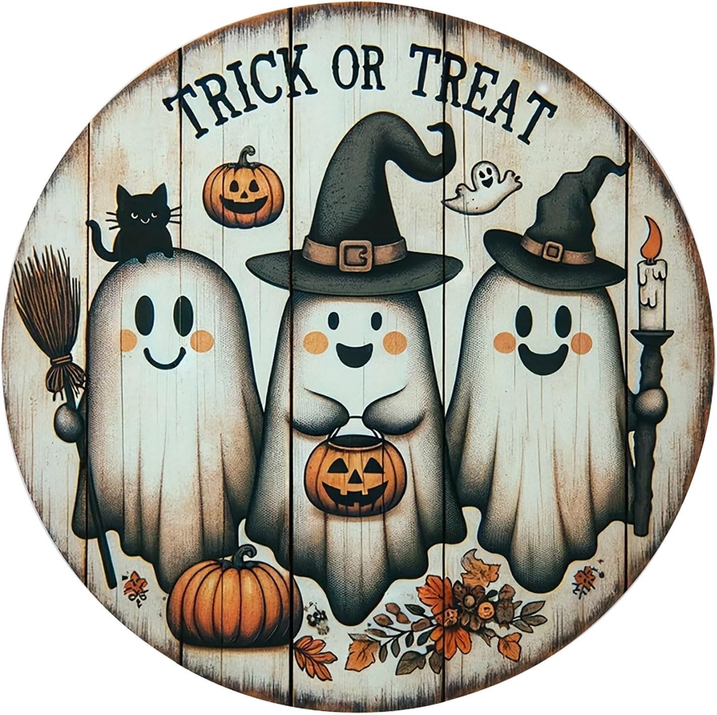 Trick Or Treaters Welcome Sign, Boo Sign Hanging Wall Plaque Signs, Sign for Front Door Keep Out Halloween Sign Halloween Signs for Door Lawn Garden Front Porch