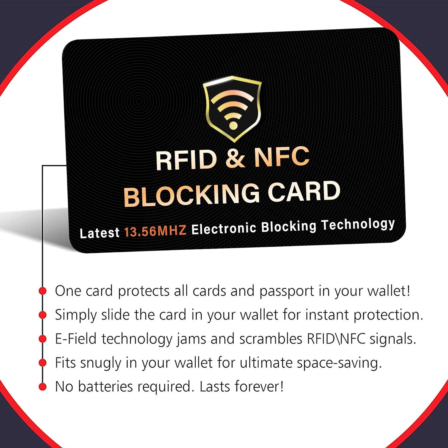 RFID Blocking Card, One Card Protects Entire Wallet Purse, NFC Contactless Bank Debit Credit Card Protector ID ATM Guard Card Blocker–(Black)